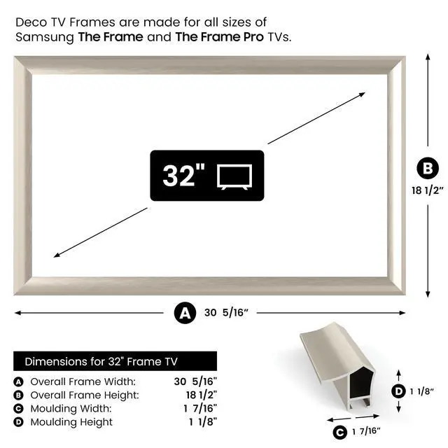 Alt view image 4 of 5 - German Silver Prismatic 32" Alloy Deco TV Frame - Compatible ONLY with Samsung The Frame TVs (Fits 2021-2026, LS03A, LS03B, LS03C, LS03D, LS03FA)