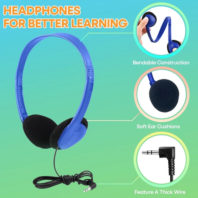 Alt view image 4 of 5 - Wensdo 100 Pack Bulk Headphones for Classroom School Kids, Wholesale Class Set Durable Headset for Student Boys Girls Adults, Wired Earphones with 3.5mm Jack for Computer Chromebook (HY857,100