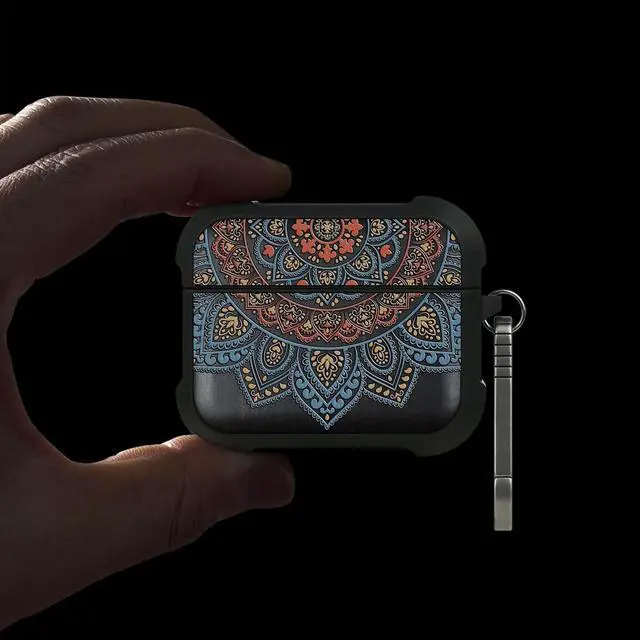 Alt view image 2 of 5 - Patterit for AirPods Pro 3 Case, Shockproof Wooden Cover with Quick Released Keychain for AirPods Pro Case 3rd Generation (2025) Compatible with Wireless Charging, (Mandala