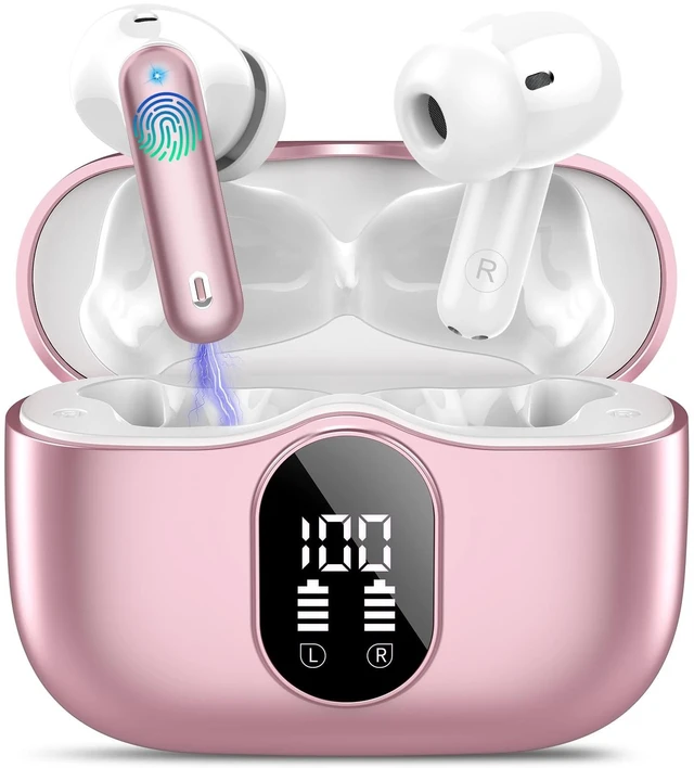 Main image of True Wireless Earbuds Bluetooth Headphones HiFi Stereo Ear Buds, Pink Gold