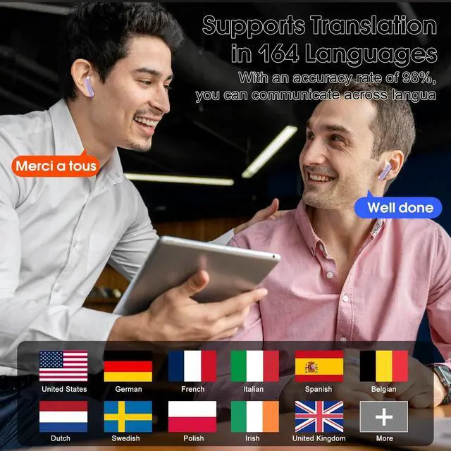 Alt view image 3 of 4 - Thunelec Ai Translation Earbuds Real Time, 3-in-1 Buletooth 5.3 Translator Earbuds with 5 Translation Modes/164 Languages/No Subscription Required, 48H Headphones Translator, Purple