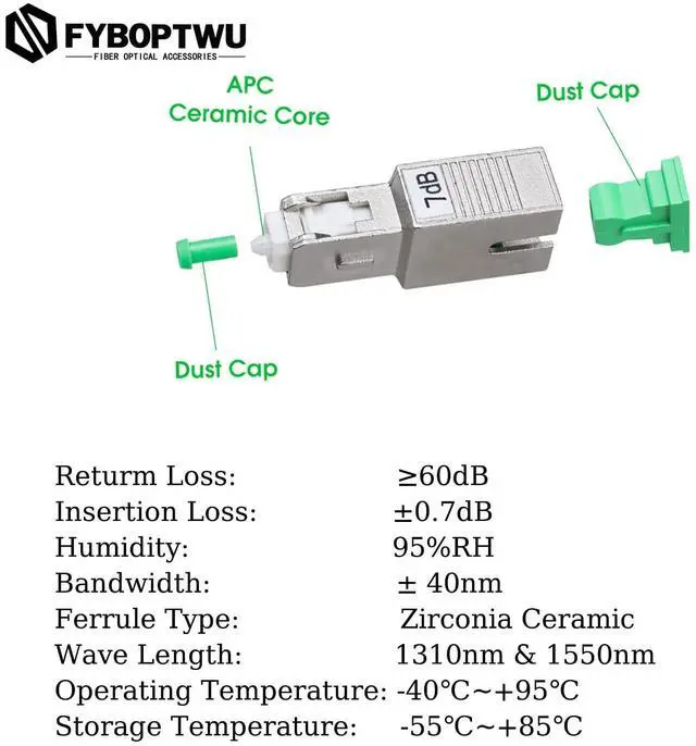 Alt view image 2 of 3 - fyboptwu - 10pcs 7dB SC-APC Fiber Optic Attenuator Fiber Signal Attenuation Converter SC-APC Male to SC-APC Female Inserts Adapters Connector