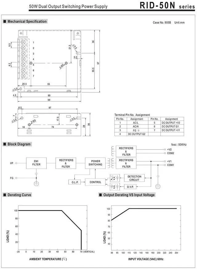 Alt view image 3 of 3 - (1PC) RID-50B 50W Dual Output Switching Power Supply 5V 4A