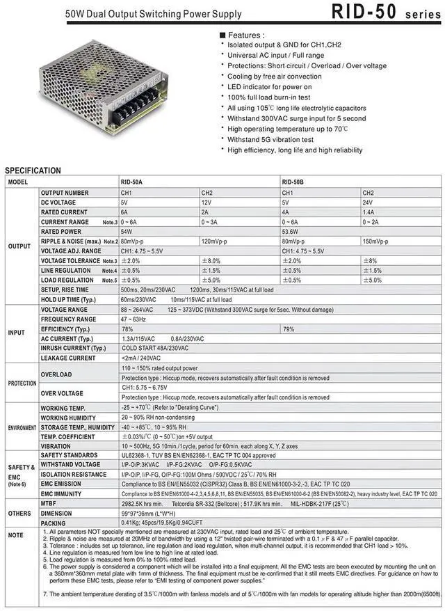 Alt view image 2 of 3 - (1PC) RID-50B 50W Dual Output Switching Power Supply 5V 4A