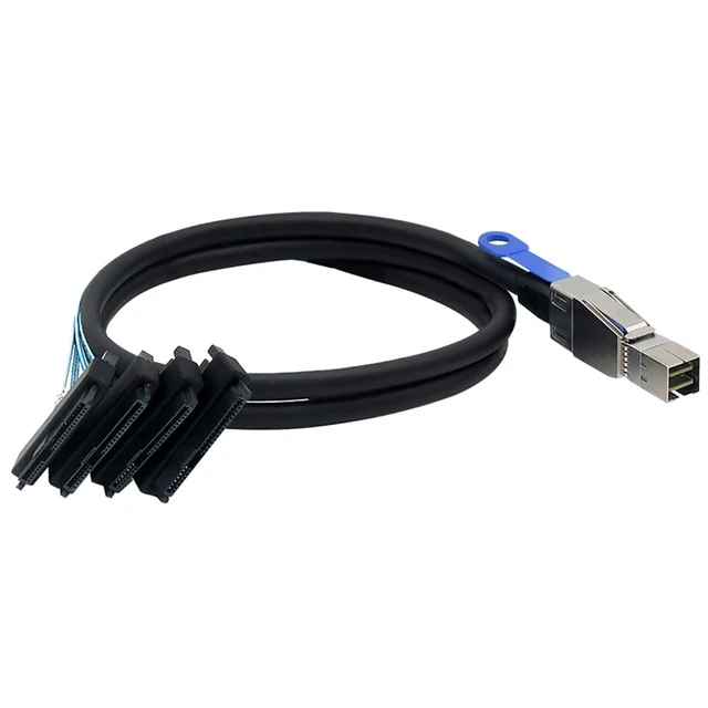 Alt view image 2 of 5 - Compatible with Mini SAS HD SFF-8644 to SFF-8482 29P 2-in-1 SATA Hard Drive Data Cable, 28AWG Copper, 12G High-Speed Harness (1m/39.37in)