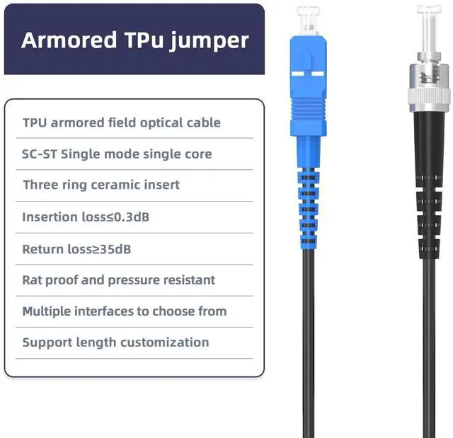 Alt view image 3 of 5 - lidkew SC to ST Outdoor Armored Fiber Patch Cable, Single Mode Simplex Fiber Optic Cable Jumper Optical Patch Cord, 9/125m (30M/98.4FT UPC TPU) Low Friction LSZH Black