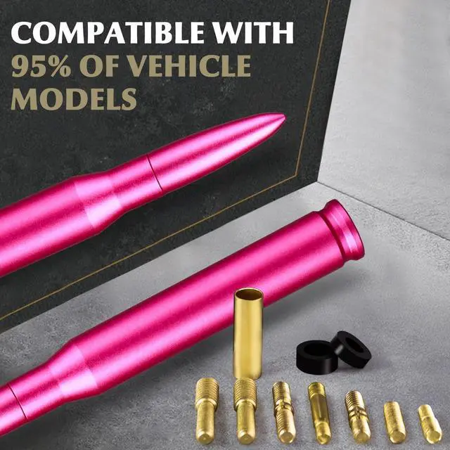 Alt view image 3 of 5 - 7.8in Car Truck Antenna Bullet Antenna Truck Accessories Silverado 1500 Ford F150 Dodge Ram 1500 GMC Sierra 1500 Ranger Short Replacement Antena para Carro (Rose Red, 7.8in Matte Texture)