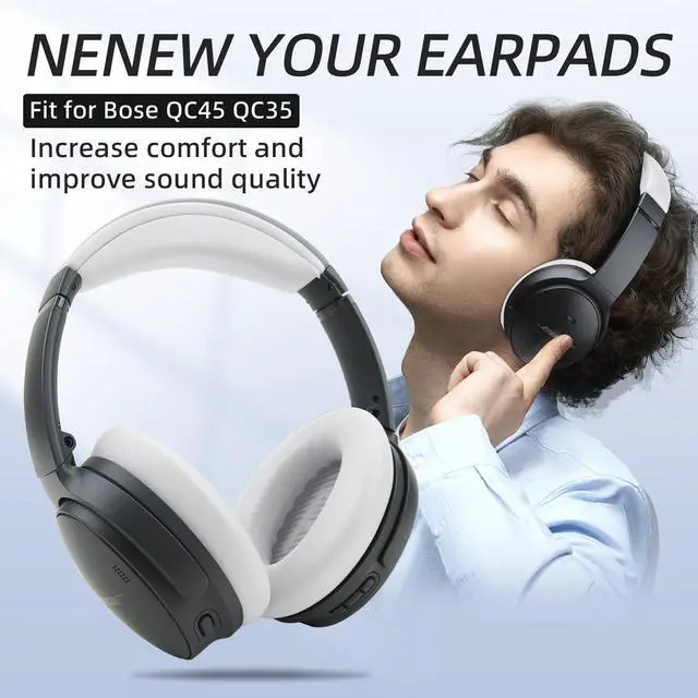 Alt view image 2 of 4 - Ear Cushion and Headband for Bose QC45 QC35, Replacement Headstrap Pad Repair Part with Protein Leather& Memory Foam (White)