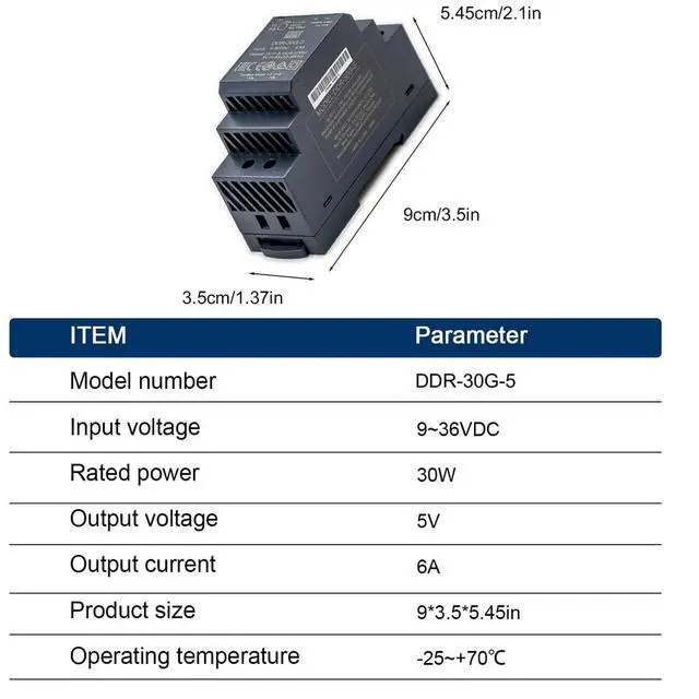 Alt view image 5 of 5 - DDR-30G-5 30W 5V 6A DIN Rail Mount Power Supply - Industrial Power Supply, High Efficiency DC-DC Converter for Factory Automation, Process Control, Robotics