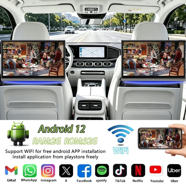 Alt view image 4 of 5 - 14 Inch 4K Car TV Headrest Monitor for Cars Back seat, Support Phone Wireless Mirror Link Touch Screen, HDMI Input, USB/SD Card Tablet Portable Multi-Media Video Player, WiFi, 2+32G 2PCS (2PCS)