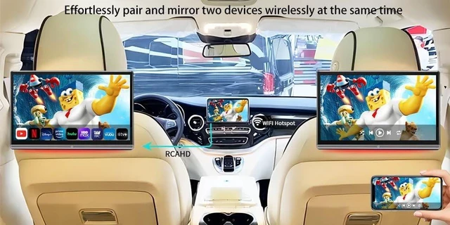 Alt view image 3 of 5 - 14 Inch 4K Car TV Headrest Monitor for Cars Back seat, Support Phone Wireless Mirror Link Touch Screen, HDMI Input, USB/SD Card Tablet Portable Multi-Media Video Player, WiFi, 2+32G 2PCS (2PCS)