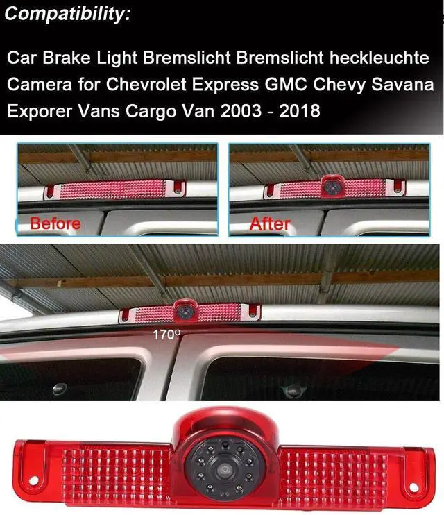 Alt view image 2 of 5 - Car Third Roof Top Mount Brake Lamp Light Rear View Reverse Parking Camera,Replacement for Chevrolet Express GMC Chevy Savana Exporer Vans Cargo Van 2003-2018(with 4.3 inch Rear View Mirror)