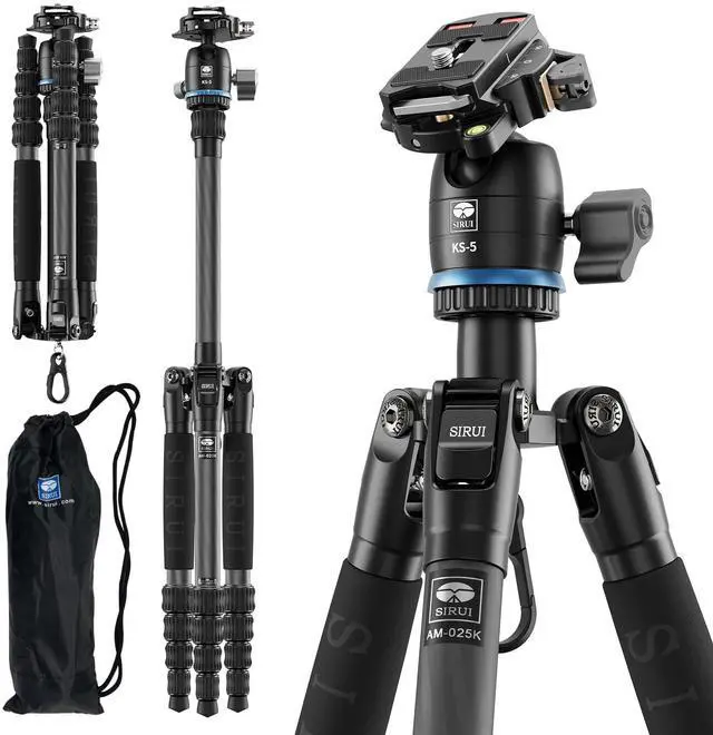 Main image of SIRUI Carbon Fiber Travel Tripod - Lightweight 55.1" Compact Tripod with 360 Panorama Ball Head, Quick Release Plate (AM-025K+KS-5)