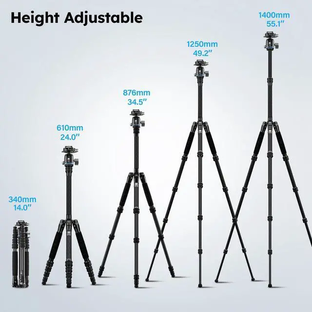Alt view image 4 of 5 - SIRUI Carbon Fiber Travel Tripod - Lightweight 55.1" Compact Tripod with 360 Panorama Ball Head, Quick Release Plate (AM-025K+KS-5)