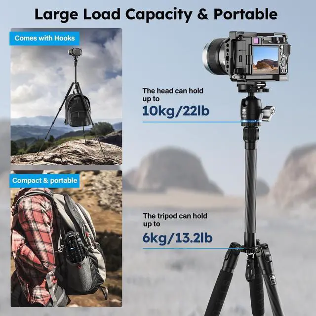 Alt view image 5 of 5 - SIRUI Carbon Fiber Travel Tripod - Lightweight 55.1" Compact Tripod with 360 Panorama Ball Head, Quick Release Plate (AM-025K+KS-5)