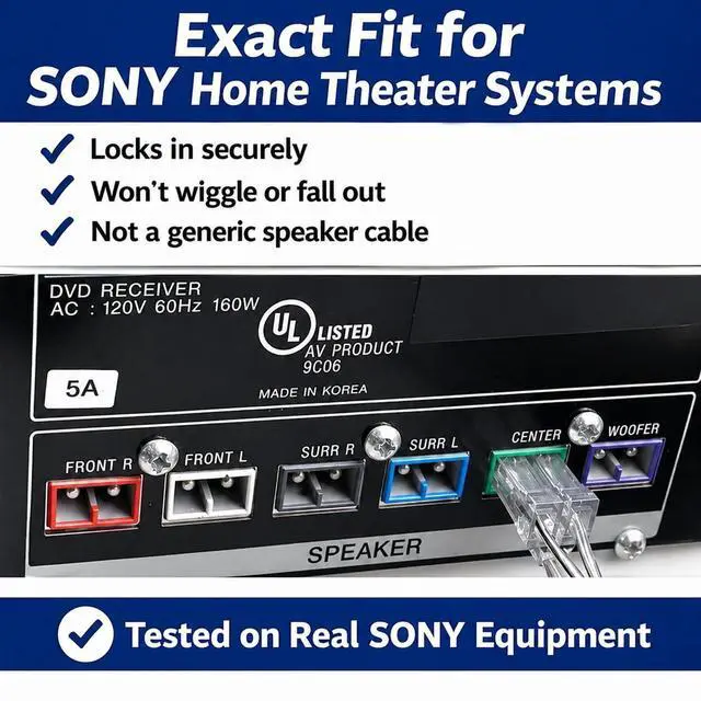 Alt view image 3 of 5 - TRUVARO Speaker Cable for Sony Home Theater Systems 2-Pin Compatible with DAV-S, DAV-C, DAV-DX, DAV-FX, HCD-S, HCD-C, HCD-DX HCD-FX Series (6 Pack (2x33ft + 4x13ft))