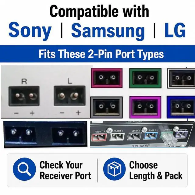 Alt view image 5 of 5 - TRUVARO Speaker Cable for Sony Home Theater Systems 2-Pin Compatible with DAV-S, DAV-C, DAV-DX, DAV-FX, HCD-S, HCD-C, HCD-DX HCD-FX Series (6 Pack (2x33ft + 4x13ft))