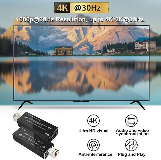 Alt view image 2 of 5 - Lcantve Mini 4K HDMI Fiber Converter Supporting 4K*2K@30Hz Resolution, Uncompressed HDMI Video Fiber Extender with 10G SFP Modules, Up to 20KM Over Single Mode LC Fiber