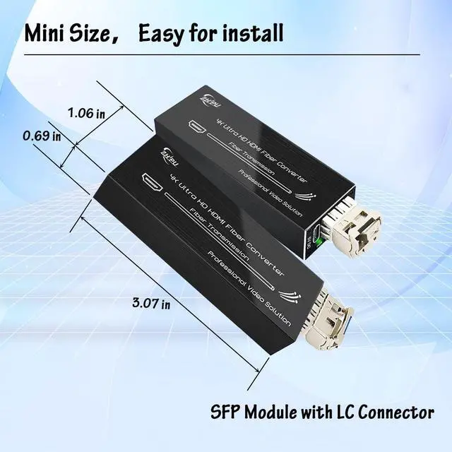 Alt view image 5 of 5 - Lcantve Mini 4K HDMI Fiber Converter Supporting 4K*2K@30Hz Resolution, Uncompressed HDMI Video Fiber Extender with 10G SFP Modules, Up to 20KM Over Single Mode LC Fiber