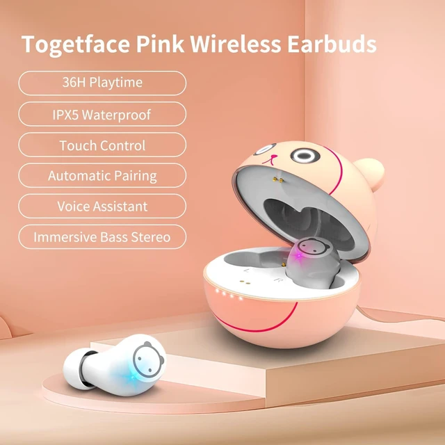 Alt view image 2 of 5 - Pink Wireless Earbuds for Women,Wireless Bluetooth 5.1 Earphone with Cute Pig Charging Case, CVC 8.0 Noise Reduction 36H Playtime Touch Control IPX5 Waterproof in-Ear Stereo Headphone fo