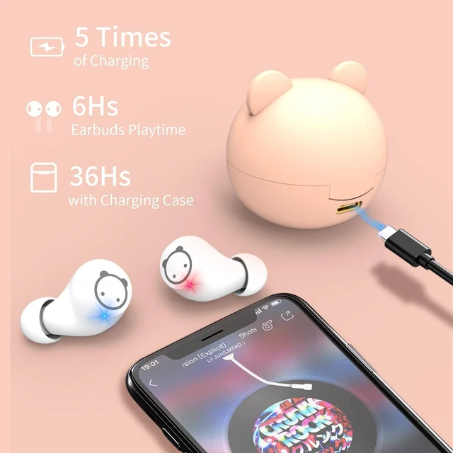 Alt view image 3 of 5 - Pink Wireless Earbuds for Women,Wireless Bluetooth 5.1 Earphone with Cute Pig Charging Case, CVC 8.0 Noise Reduction 36H Playtime Touch Control IPX5 Waterproof in-Ear Stereo Headphone fo