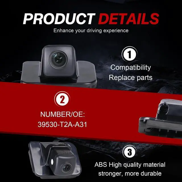 Alt view image 2 of 5 - GZGN 39530-T2A-A31 Backup Camera Rear View Back Up Assist Camera Compatible with 2014 2015 Honda Accord Sedan EX-L, 2016 2017 Accord Sedan Replace 39530-T2A-A21,39530-T2A-U110-M2