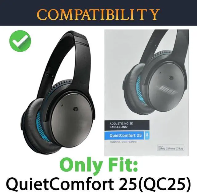 Alt view image 3 of 5 - SOULWIT Replacement Kit for Bose QuietComfort 25 (QC25), Ear Pads Cushions + Headband + Silicone Sweat Cover - Black