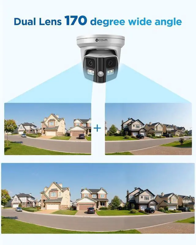 Alt view image 2 of 5 - Forcovr 4COVR 4K PoE Security Camera Outdoor, 8MP Dual-Lens Turret Camera with Full-Color Night Vision, Dual Lights, Two-Way Talk, Person/Vehicle Detection, 256GB microSD Support LY99BA8MA