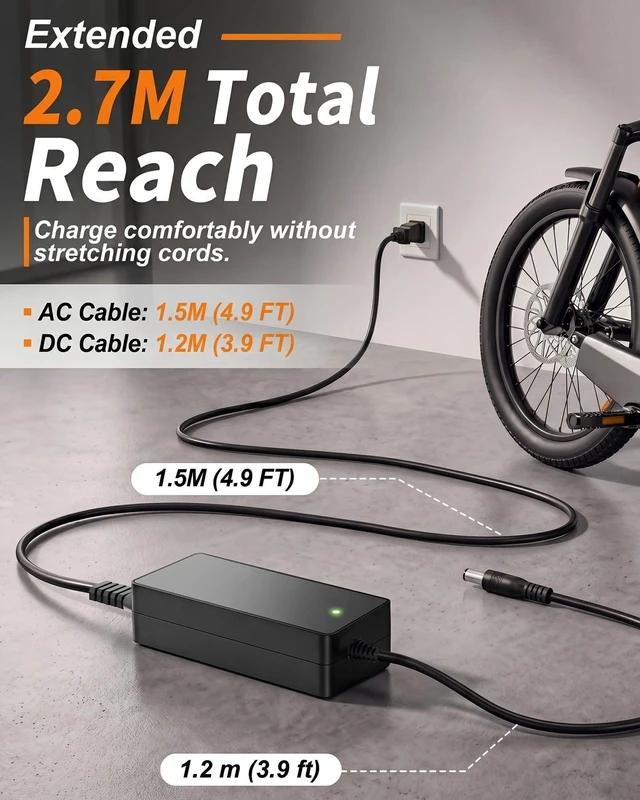 Alt view image 3 of 5 - VHBW 42V 2A Charger Compatible with Jasion EB5 Electric Bike 5.5x2.5mm