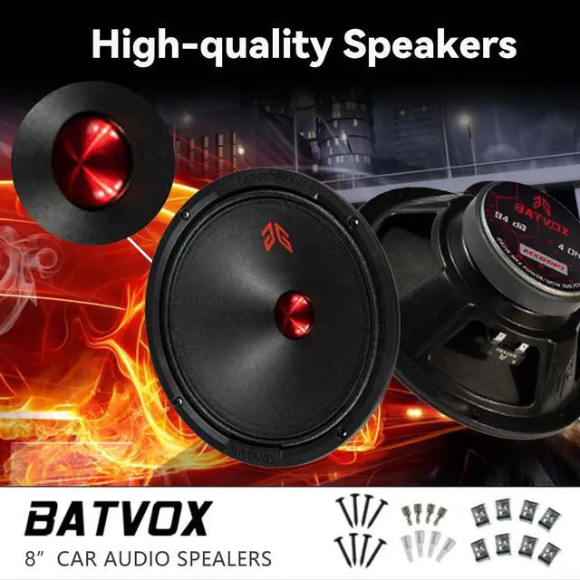 Alt view image 2 of 5 - Guooreat MX80P1 Loudspeaker 8 Inch Midrange 480 Watts 4 Ohms Orange Dust Cap, Premium Quality Audio Door Speakers for Car or Truck Stereo Sound System, Orange (2 Speakers)