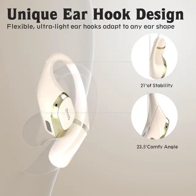 Alt view image 4 of 5 - OHAYO Open Ear Headphones,Earbuds with Ergonomic Earhook,Bluetooth Headphones 5.4 with Smart Digital Display,40H Playtime,IPX6 Waterproof,Touch Control Earphones Fit Cycling,Running,Workout(Beige)