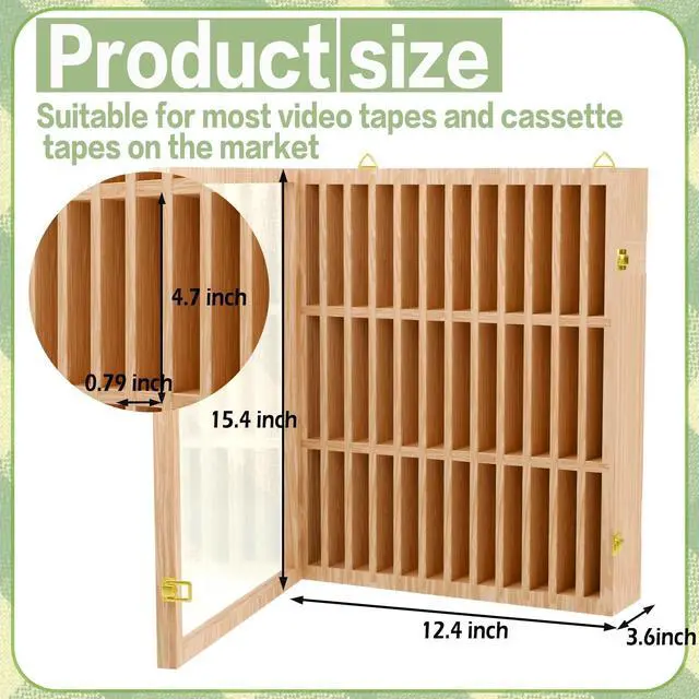 Alt view image 3 of 5 - 2 Pack Cassette Tape Storage Case, 72-Slot Wood Cassette Rack, Wooden Cassette Tape Holder, Wall Mount or Freestanding Audio Cassette Organizer, Playing Card Storage (WoodColor)