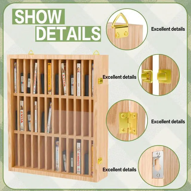 Alt view image 4 of 5 - 2 Pack Cassette Tape Storage Case, 72-Slot Wood Cassette Rack, Wooden Cassette Tape Holder, Wall Mount or Freestanding Audio Cassette Organizer, Playing Card Storage (WoodColor)