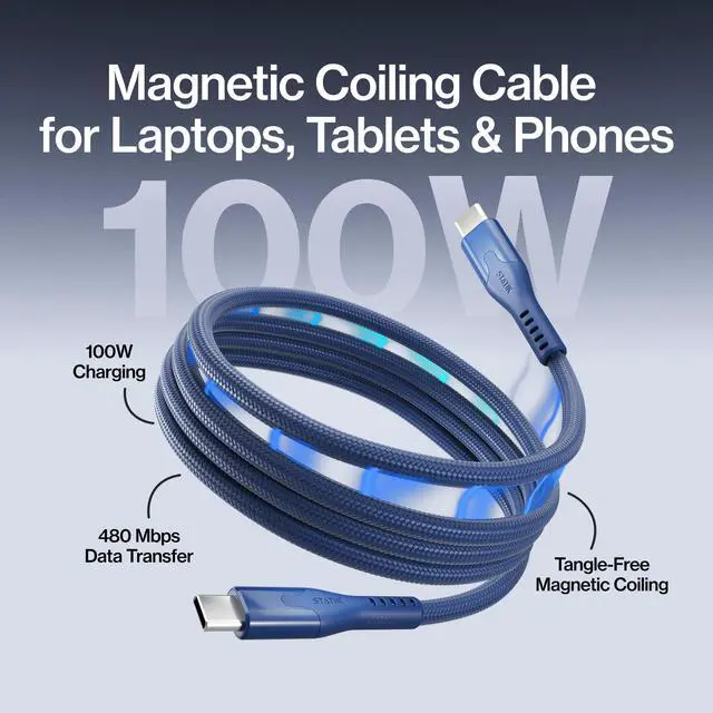 Alt view image 2 of 5 - Statik MagStack Pro USB C to USB C Cable, Magnetic Type C Charger Fast Charging Cord, On The Go Magnetic Charging Cable for Car, Compatible with iPhone, iPad & Android, Navy 100W 3FT, 5 Pack