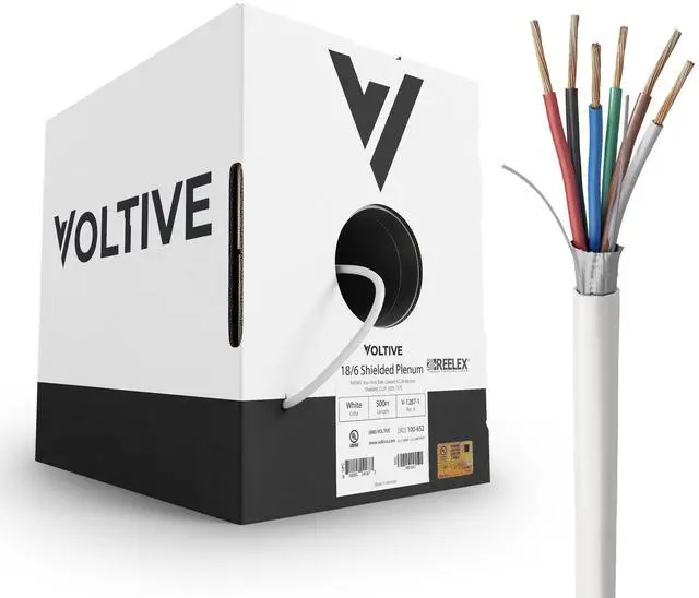 Main image of Voltive 18/6 Shielded Low Voltage Wire, Plenum CL3P, White, 500ft - 18AWG, 6 Conductors, Overall Shield, Stranded Bare Copper, UL Listed - V-1287-1