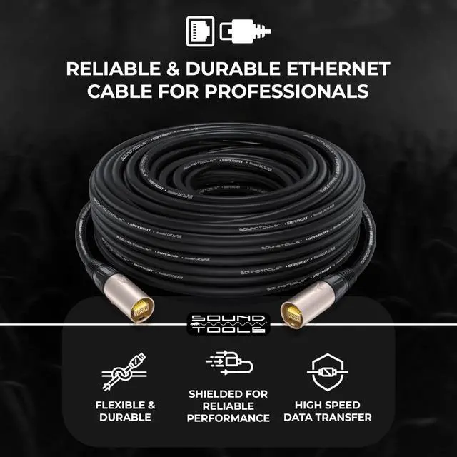 Alt view image 2 of 5 - Sound Tools SuperCAT Professional Grade Shielded CAT5e etherCON Cable High-Speed Ethernet Cable with 6Gbps Data Transfer Flexible Polyurethane Jacket & Neutrik Connectors (10 feet, Black)