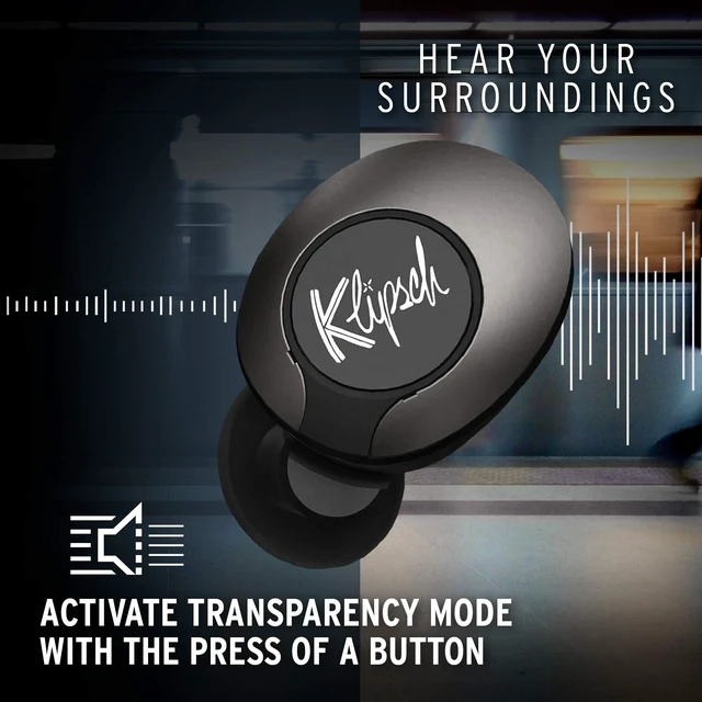 Alt view image 4 of 5 - Klipsch T5 II True Wireless Bluetooth 5.0 Earphones in Gunmetal with Transparency Mode, Beamforming Mics, Best Fitting Ear Tips, and 32 Hours of Battery Life in a Slim Charging Case