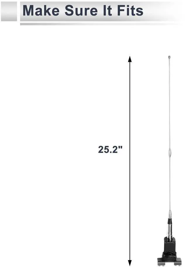 Alt view image 3 of 5 - RATCHROLL 1 Pc Universal Clipped Dummy Antenna Mount 25.2" Aerial for Decoration Only Black Silver Tone