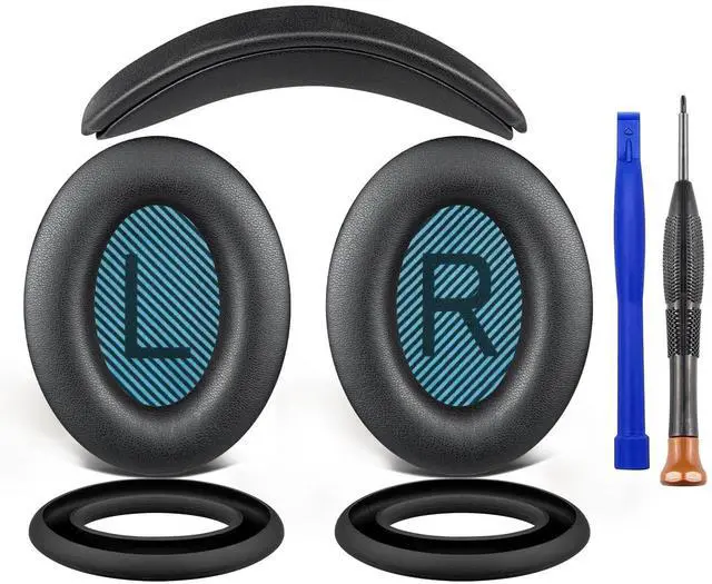 Main image of SOULWIT Replacement Kit for Bose SoundTrue Around-Ear II (Sound True AE2) Headphones, Ear Pads Cushions + Headband + Silicone Earpads Cover Protector - Black(Blue Scrims)
