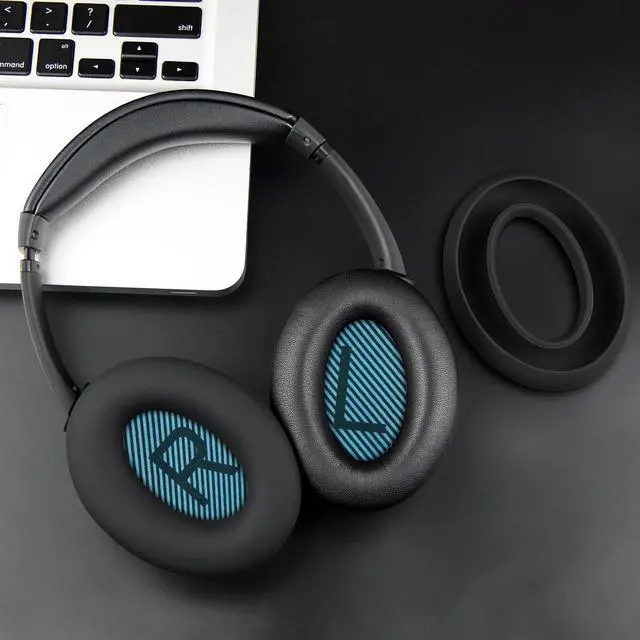 Alt view image 4 of 5 - SOULWIT Replacement Kit for Bose SoundTrue Around-Ear II (Sound True AE2) Headphones, Ear Pads Cushions + Headband + Silicone Earpads Cover Protector - Black(Blue Scrims)