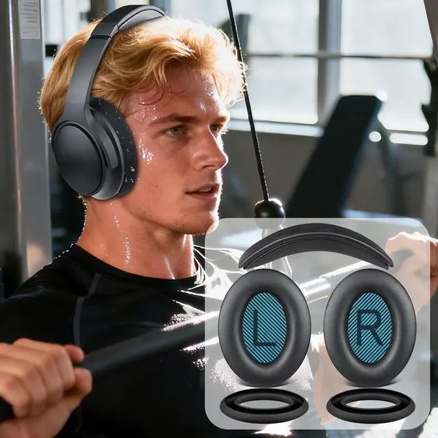 Alt view image 5 of 5 - SOULWIT Replacement Kit for Bose SoundTrue Around-Ear II (Sound True AE2) Headphones, Ear Pads Cushions + Headband + Silicone Earpads Cover Protector - Black(Blue Scrims)
