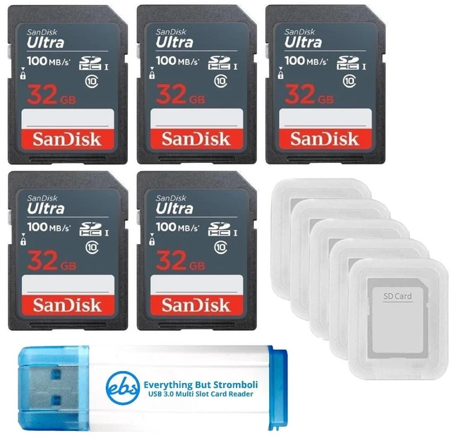 Main image of SanDisk 32GB Ultra SD Memory Card 5 Pack UHS-I Class 10 Works with DSLRs