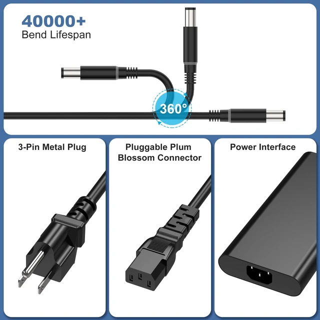 Alt view image 3 of 5 - QIOUZW 240W 180W Laptop Charger for Dell Alienware 13 15 17 R1 R2 R3 R4 X51 M17 M15 M17X M18X,Dell Precision 17 7710 7730 7670 7780 7770 M6500 M6700 M6800 Computer AC Adapter Power Cord