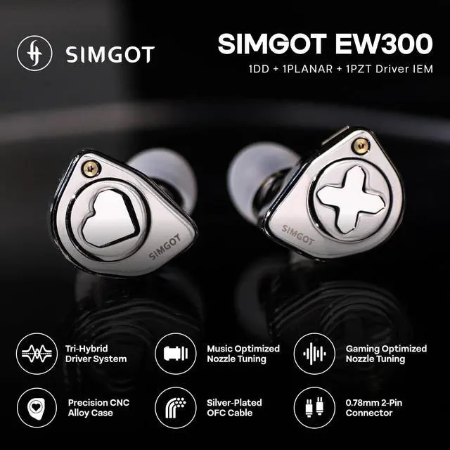 Alt view image 2 of 5 - HIFIXAUDIO SIMGOT EW300 in Ear Monitor, 1DD+1Planar+1PZT Hybrid Driver IEM Earphones, HiFi Wired Earbuds with Detachable Nozzles, Gaming Earbuds with OFC IEM Cable for Audiophiles (SIMGOT-EW300-DSP)