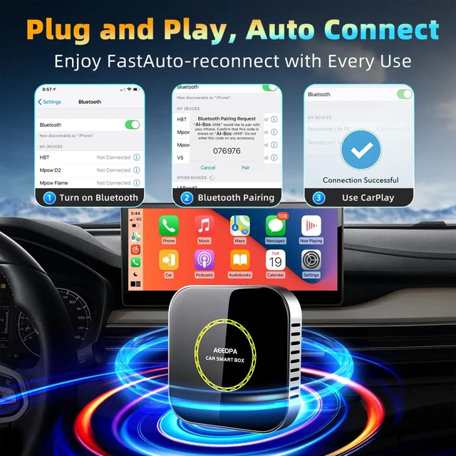 Alt view image 3 of 5 - Aeedpa Netflix CarPlay Adapter Ai Box, 8GB 128GB, 3 in1 Car Video Streaming Wireless Carplay Adapter for iPhone & Android Auto, Supports YouTube, TikTok, Hulu, TF Card, Plug & Play