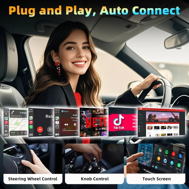Alt view image 5 of 5 - Aeedpa Netflix CarPlay Adapter Ai Box, 8GB 128GB, 3 in1 Car Video Streaming Wireless Carplay Adapter for iPhone & Android Auto, Supports YouTube, TikTok, Hulu, TF Card, Plug & Play