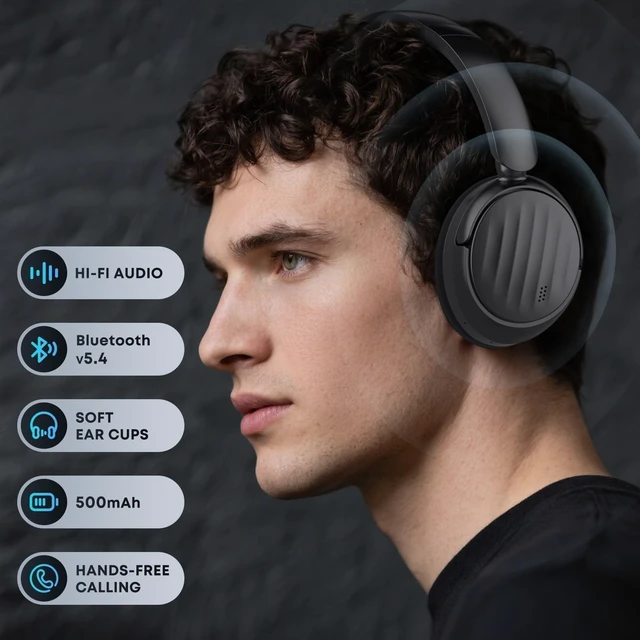 Alt view image 2 of 5 - Bluetooth Headphones, Hybrid Active Noise Cancelling Over Ear Headphones