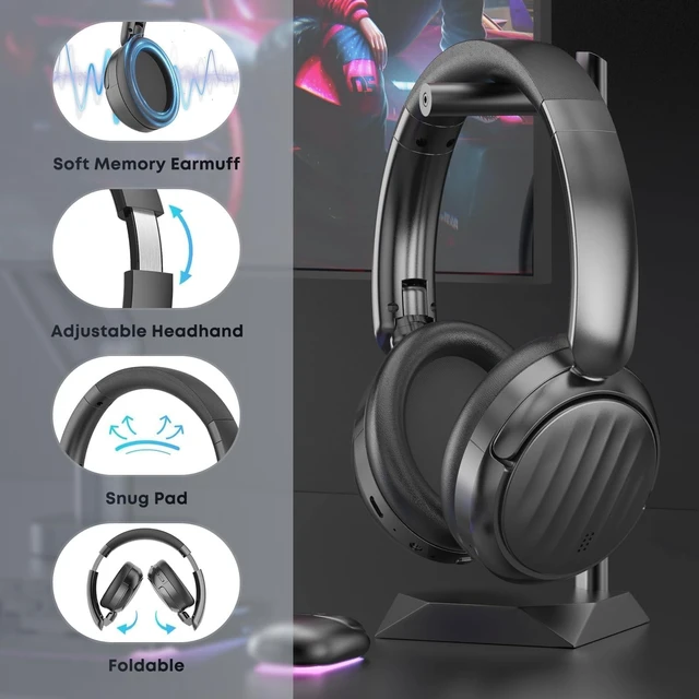 Alt view image 5 of 5 - Bluetooth Headphones, Hybrid Active Noise Cancelling Over Ear Headphones
