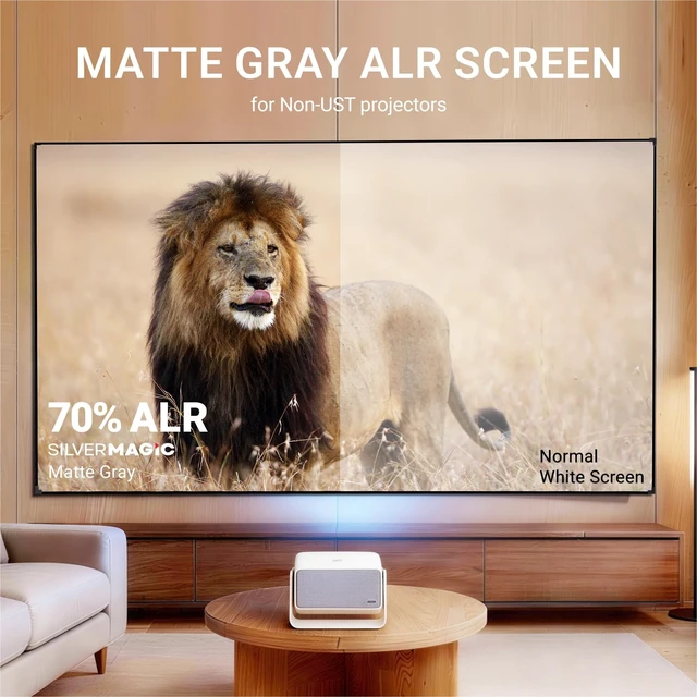 Alt view image 2 of 5 - ALR Projector Screen for Standard Throw (Non-UST) with Fixed Frame by SilverMagic - Indoor Wall-Mounted Gray Screen for Home Theater/Living Room/Patio/Office/Classroom - 135-A inch 16:9