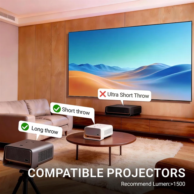 Alt view image 4 of 5 - ALR Projector Screen for Standard Throw (Non-UST) with Fixed Frame by SilverMagic - Indoor Wall-Mounted Gray Screen for Home Theater/Living Room/Patio/Office/Classroom - 135-A inch 16:9